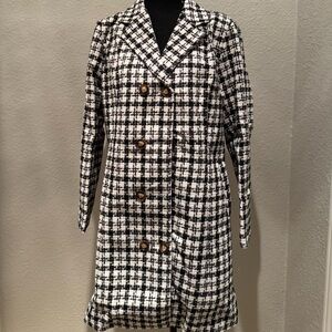 Women's Black and White Plaid Coat